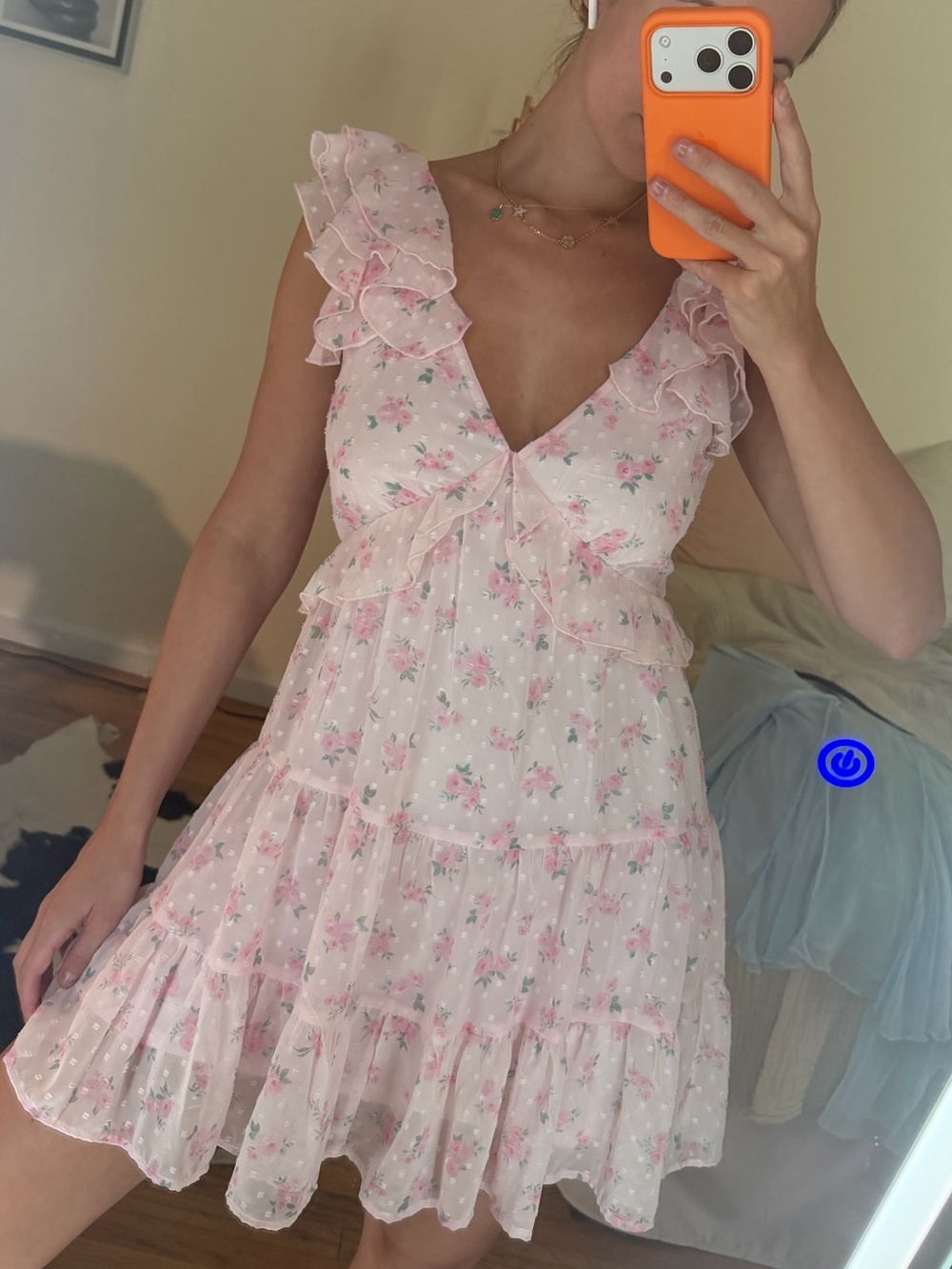 Pink Floral Ruffle V-Neck Sundress